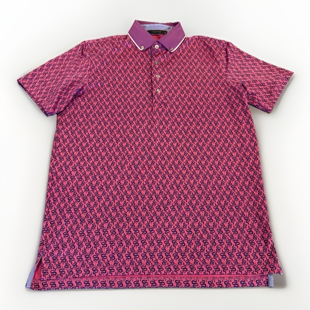 Greyson Polo Shirt Men's S Purple Snake AOP Golf Performance Preppy Stretch